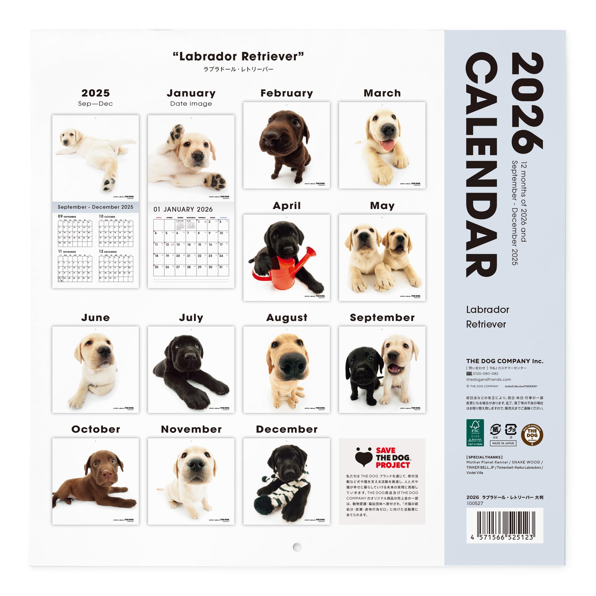 Amazon | THE DOG カレンダー 2026 壁掛け 大判サイズ [ラブラドール