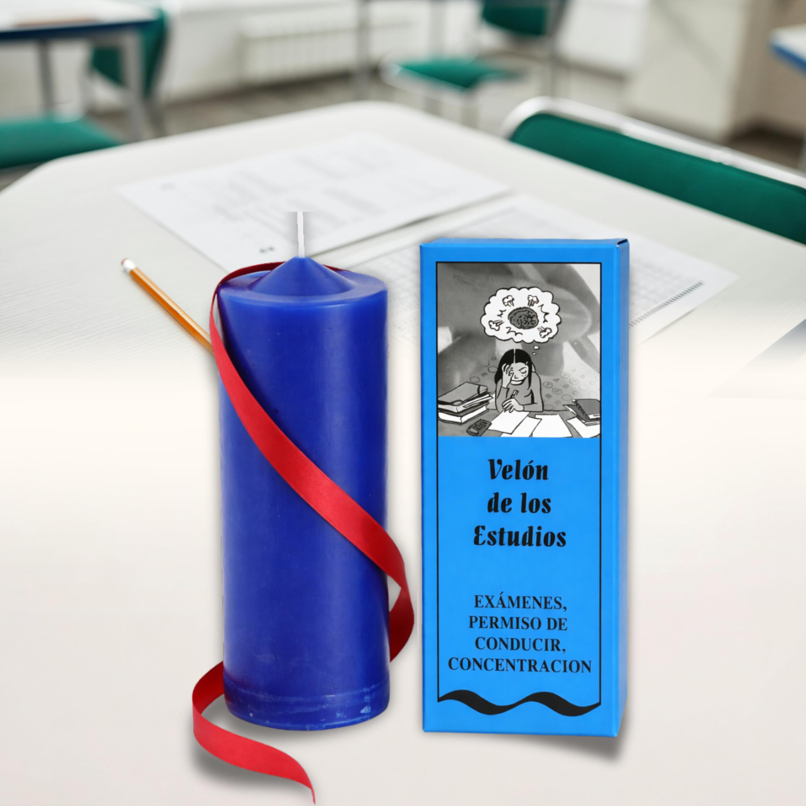 Velón Preparado para Estudios Azul – Vela Ritualizada para Exámenes, Oposiciones y Carnet de Conducir | Hecho a Mano con Hierbas | Incluye Instrucciones y Oración