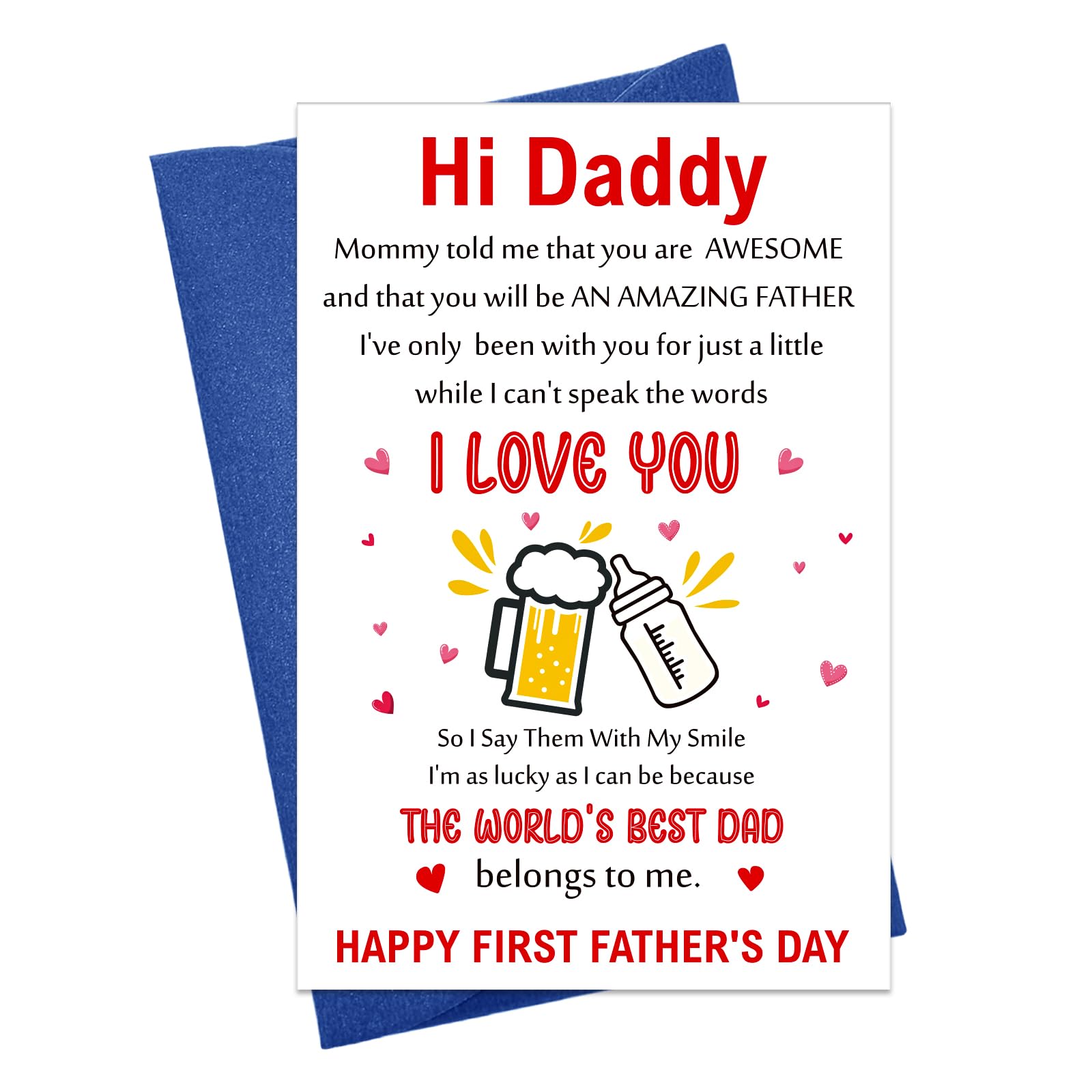 JUESMOS Funny First Father's Day Card for Dad from Baby Happy First Fathers Day Gift for New Dad First Time Dad 1st Father’s Day Greeting Card with