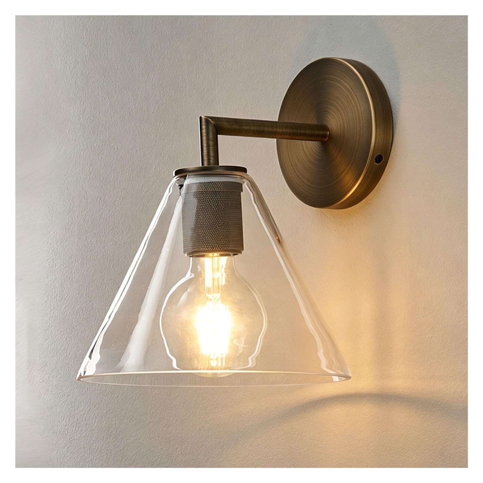 LUOYAOB Gold Industrial Wall Sconce with Clear Funnel Flared Glass Shade Retro Wall Mounted Light Fixture for Bedroom Living Room Hallway Loft Corridor Study Indoor Lighting(Bronze,1light)
