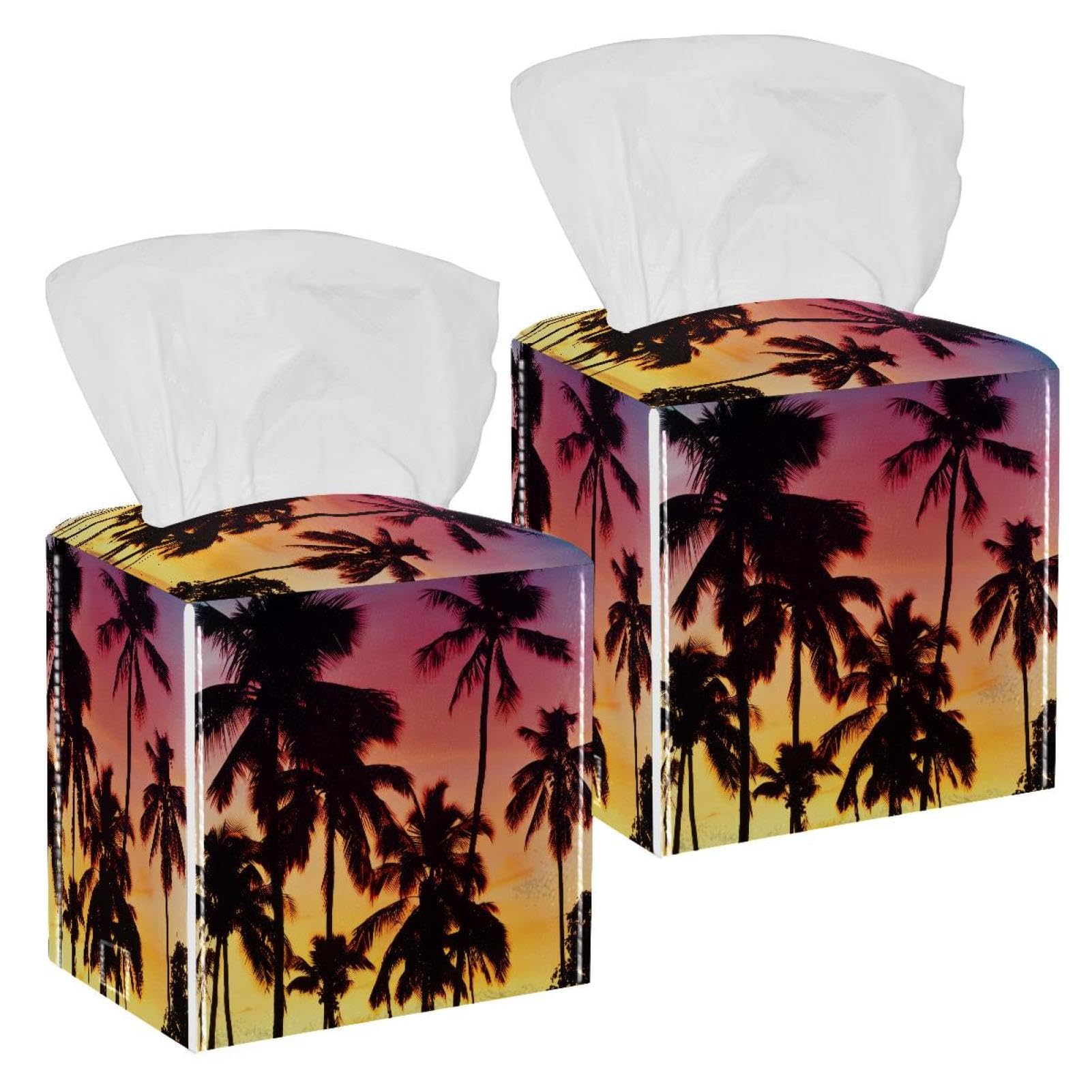 Silhouettes of Palms Tissue Box Cover, 2 Pack PU Leather Square Facial Tissue Dispenser Box holder for Home Office Car