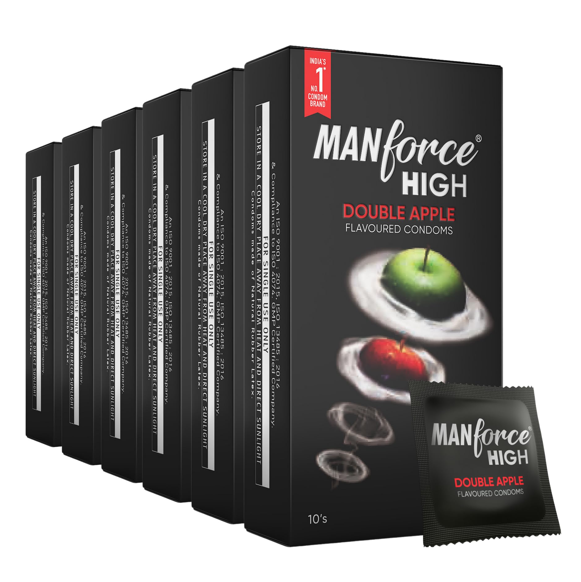 Manforce High Double Apple Flavoured Condoms for Men| 10 Count| Ultra Thin Condom| Lubricated Latex Condoms| For Her Enhanced Pleasure x Pack of 6-image-44