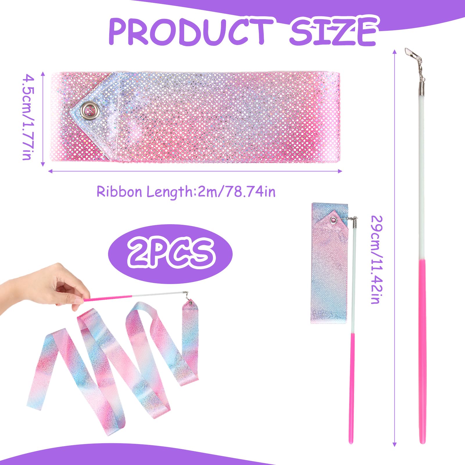Nastro Ginnastica Ritmica Bambina 2 Metri Rosa con Maniglie - Kit Danza Ritmica
