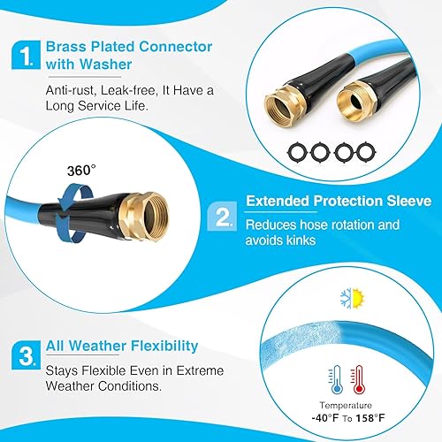 Miniatura 6 de Manguera de jardín de 50 pies, manguera de agua resistente de 58 pulgadas x 50 pies, nueva manguera de agua patentada sin torceduras, resistente a