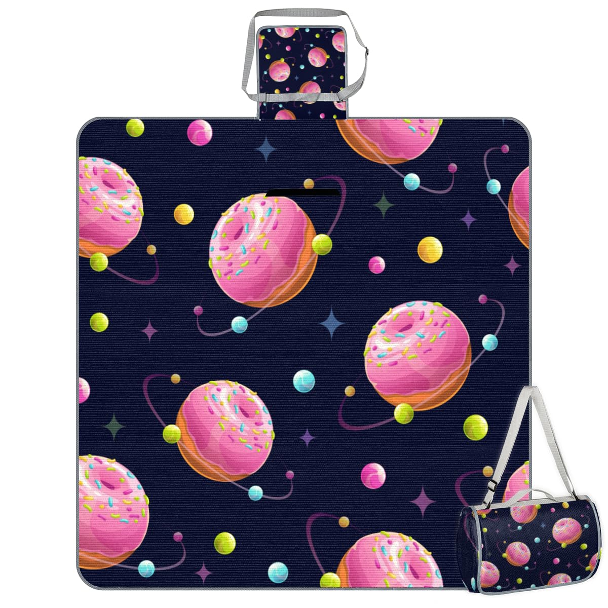 Shimoshe Picnic Blankets 57”x 59”, Planet Donuts Waterproof Sandproof Picnic Mat Lightweight Foldable Beach Blanket for Camping Park Grass Beach Outdoor Blanket