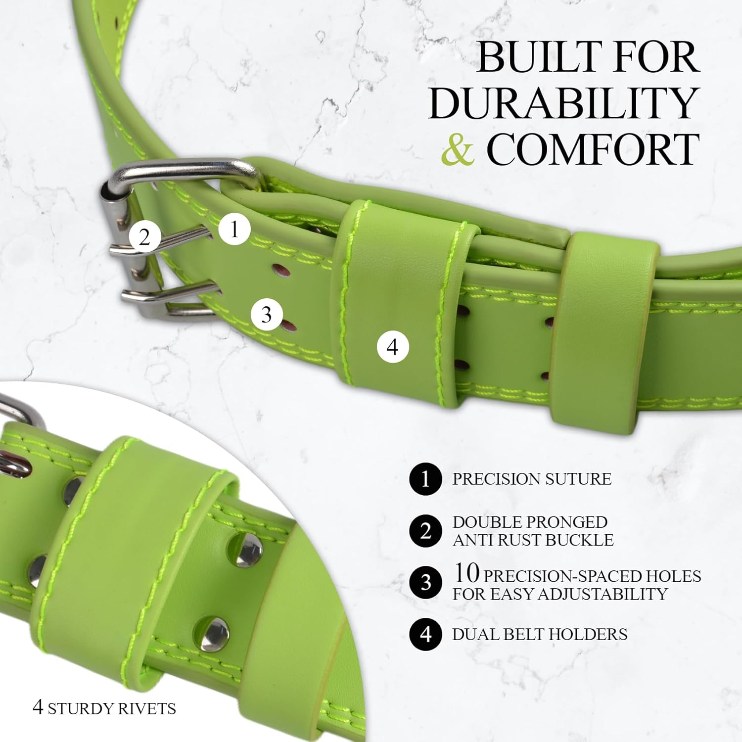 Leather Weightlifting Belt, 10 Adjustable Holes, 4”Width, Double Prong Power Belt for Gym Bodybuilding, weightlifting, powerlifting, squats and deadlifts - Image 5