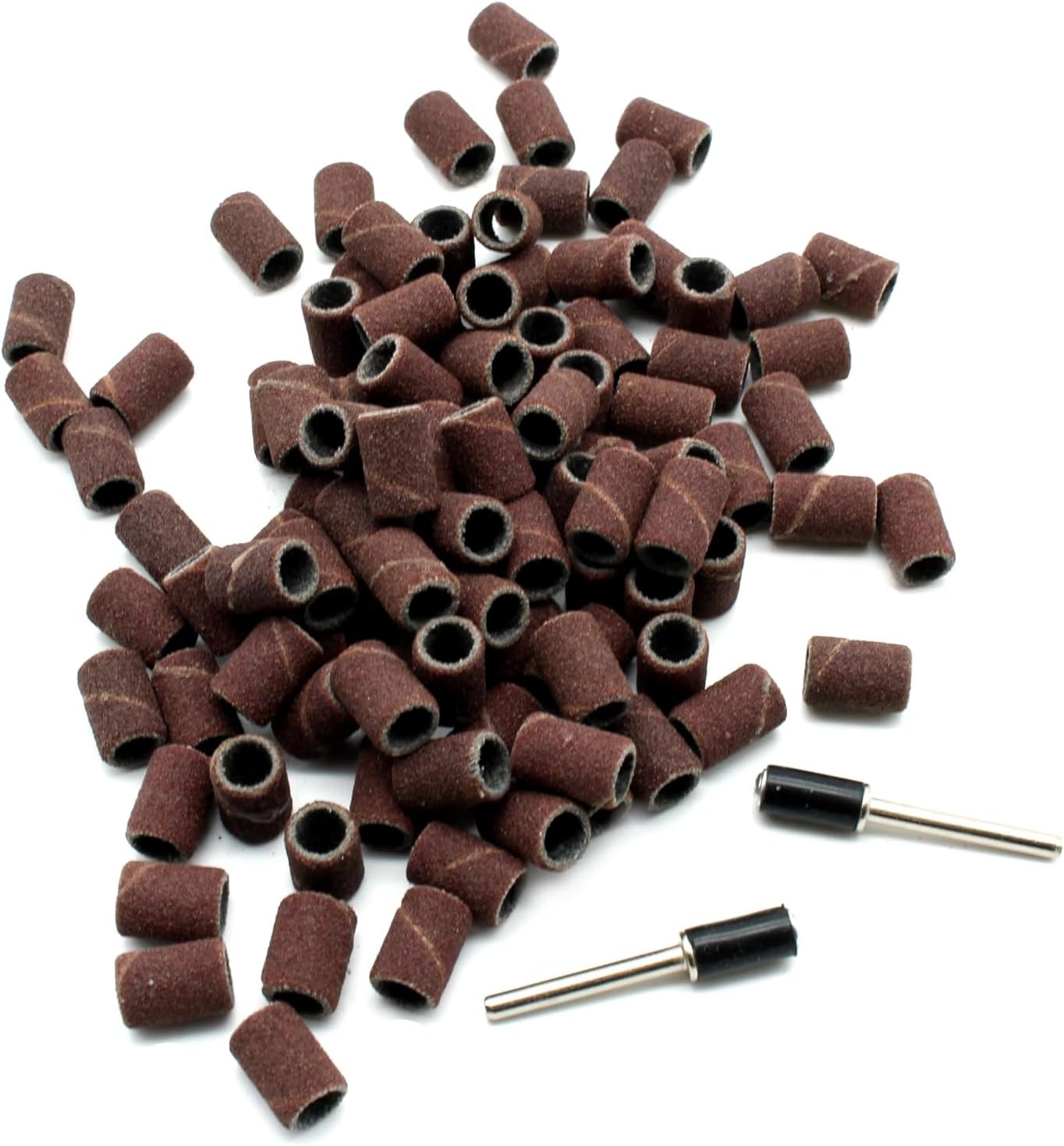 TEMO 100 pc 1/2 Inch Sand Drum Grit 60 Coarse with 2 pc 1/8 Inch Mandrel for Dremel Rotary Tools
