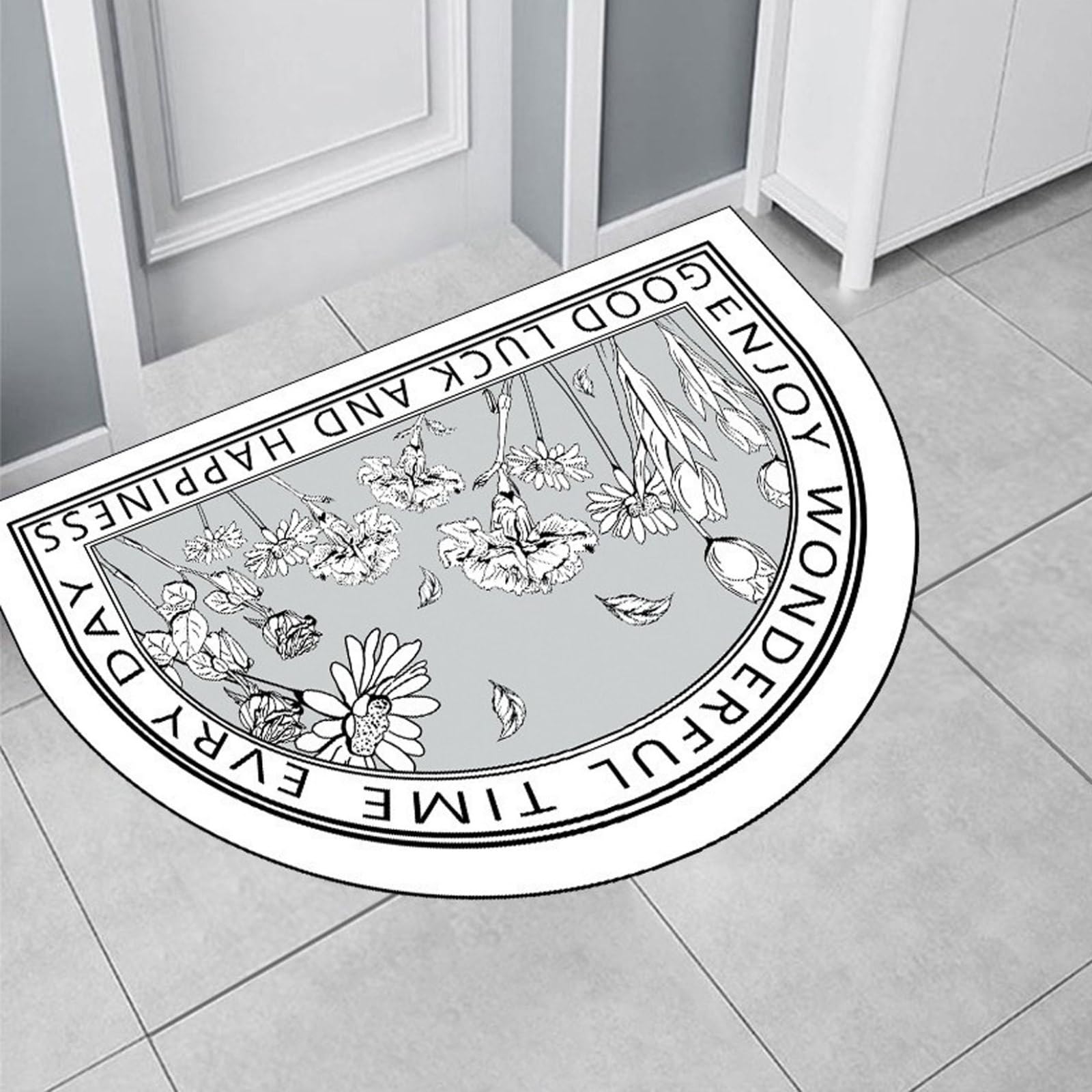 Semi Circle Funny Out Welcome Half Moon Kitchen Rugs Inside Door Mats Doormat Indoor Heavy Duty Non Slip Washable Large gray daisy 40x60cm