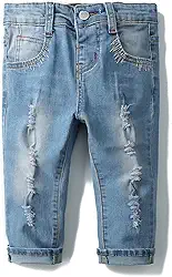 Baby Girl Boy Jean, Banda elástica com anel D dentro da calça jeans rasgada