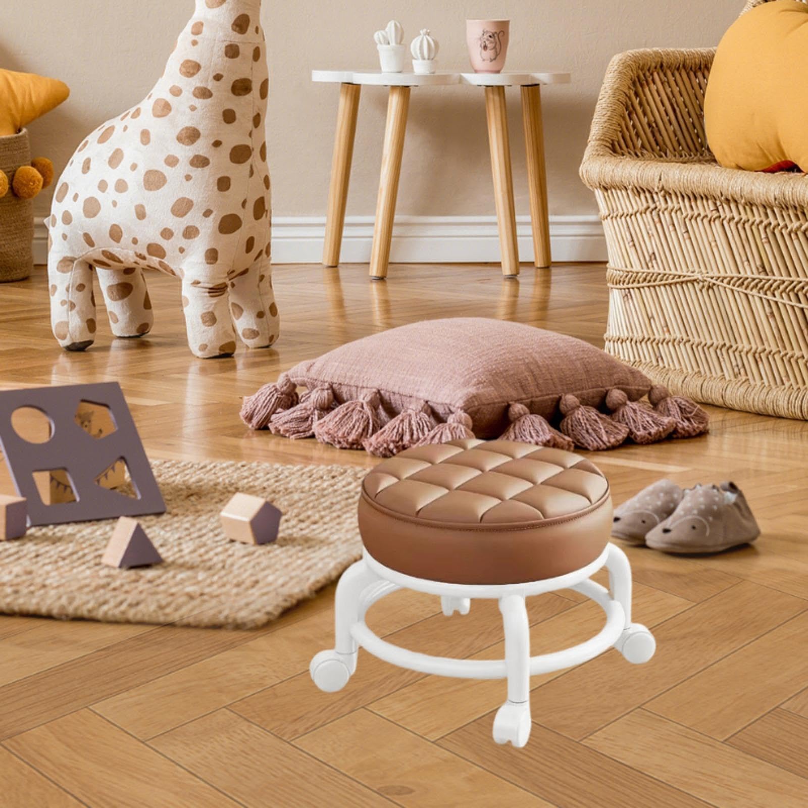 Low Roller Seat Stool Universal Swivel Casters Kids Women Movable Mini Stool Swivel Chair for Barber Shop Living Room Kitchen, Coffee