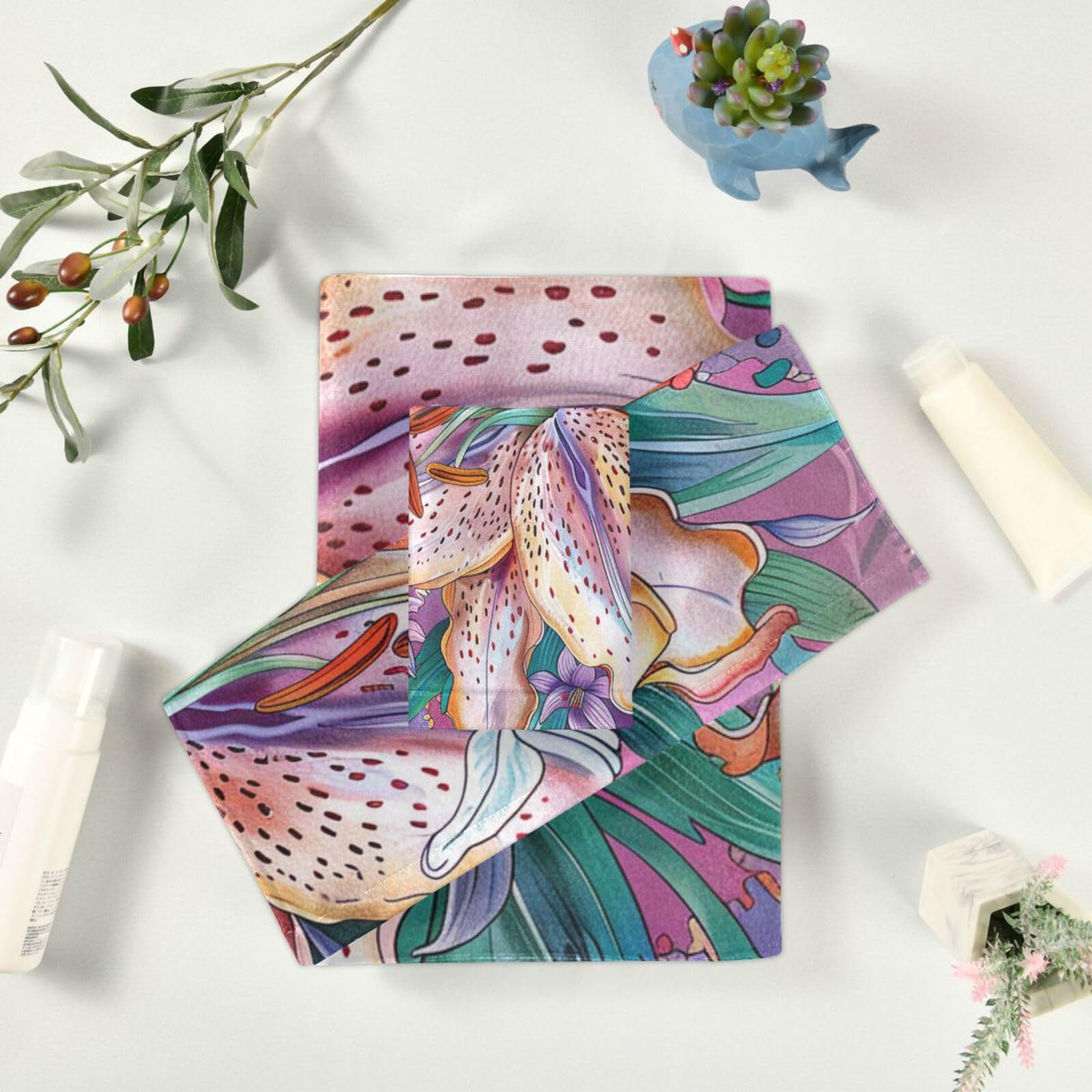 Set di 3 asciugamani morbidi per il viso, motivo floreale, stile bohémien, con motivo floreale, 1 asciugamano da bagno, 1 asciugamano per le mani, 1 panno per yoga, bagno e cucina
