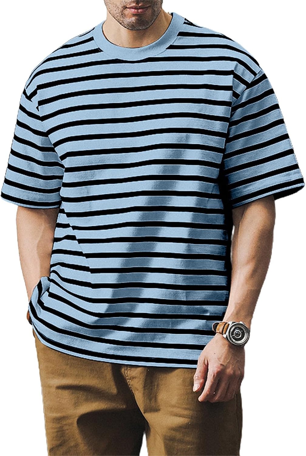 WENKOMG1 Men's Striped Print T-Shirts Short Sleeve Crew Neck Summer Casual Basic Daily Tee Shirt, S-4XL