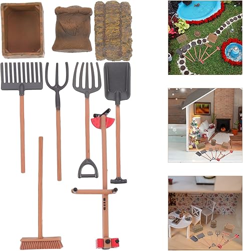 Miniatura 9 de Toyvian 9 piezas DIY mini herramienta de granja miniatura herramienta de jardinería de alta simulación mini rastrillo de pala para decoración de