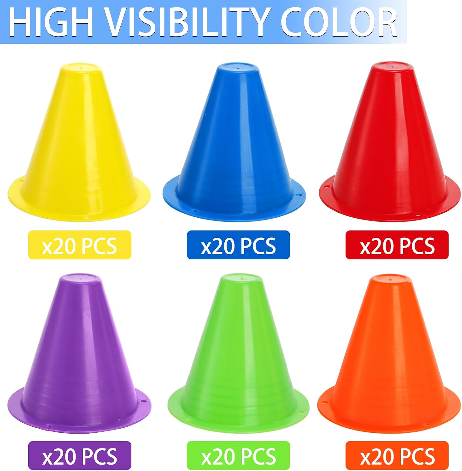Bekith 120 Pack Indoor Outdoor Agility Mini Sports Cones, 3 Inch Training Marker Cones for Kids, Plastic Traffic Cones for Roller Skating and Skate Practice, 6 Assorted Colors image 3