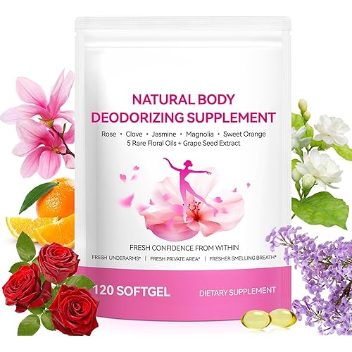 Body Deodorizing Supplement for Women – Body Odor Eliminator for Women & Internal Deodorant Pills for Daily Freshness Support with 5-Flower Essential Oil Blend – Grapeseed Oil Base, 120 Softgels