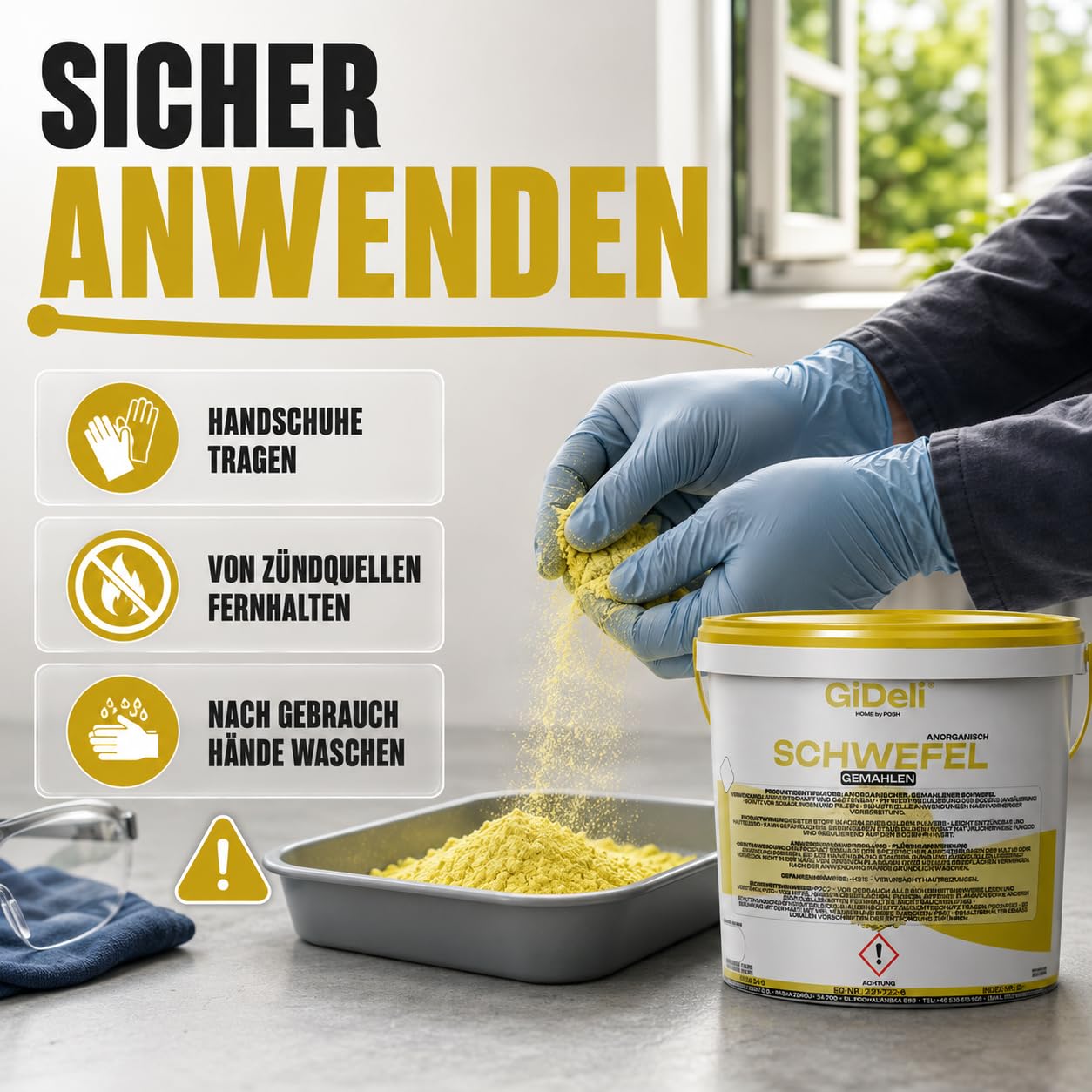 GiDeli Azufre en polvo 5 kg inorgánico 99,9% fino para la industria cosmética cuidado del suelo plantas azufre en cubo