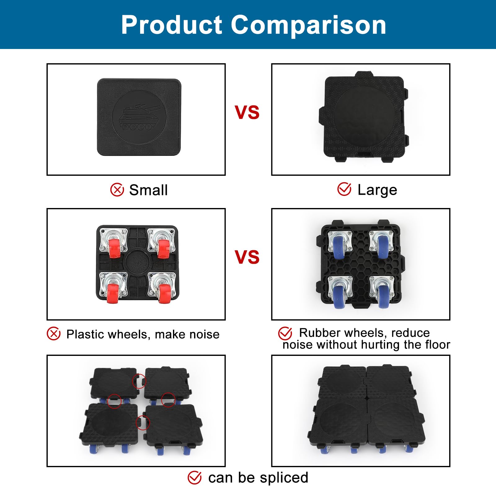 Insdawn Furniture Sliders,Furniture Dolly for Moving Dolly with 4 Wheels & Furniture Lifter, 1000Lbs Load Capacity, 360Â° Rotation Wheels for Moving Heavy Duty,4 Packs,Blue Wheels