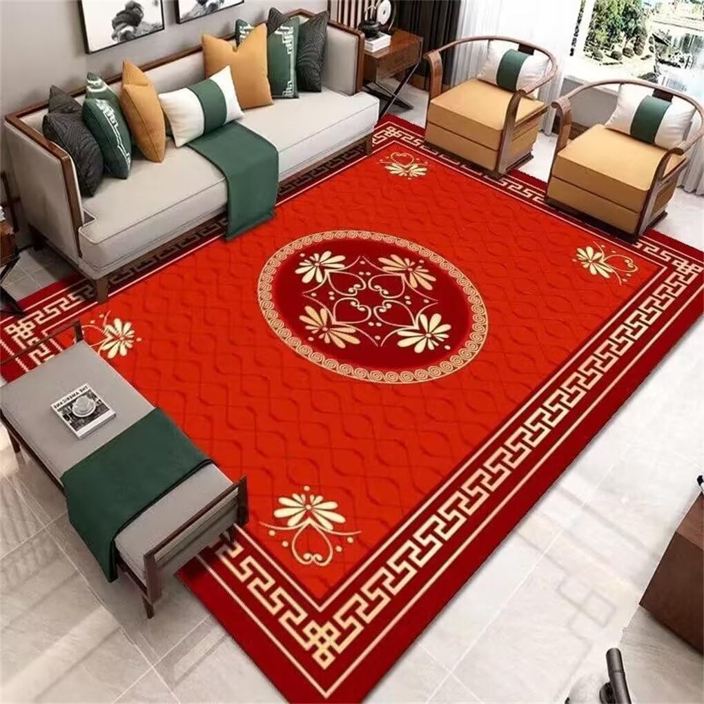 Tapis de salon moderne 160x210 rouge facile à nettoyer pour grand séjour