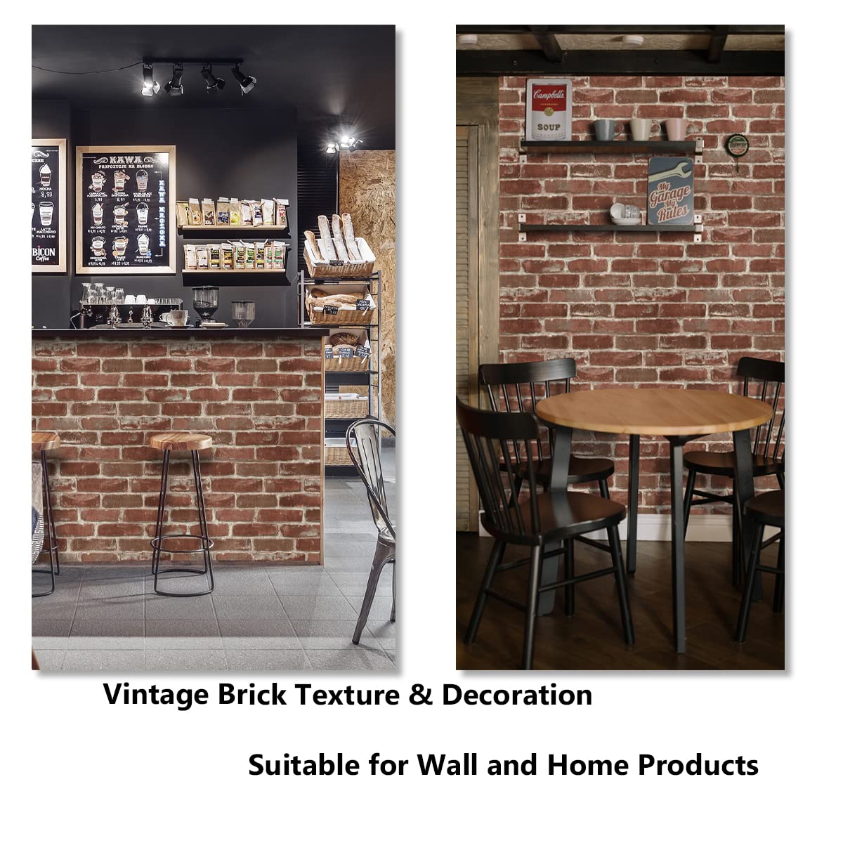 FlockenHome 17.5" x 472" Flat Faux Brick Stone Wallpaper Roll Wall Decor Stick on Door Countertop Liners Blocks Vintage Red