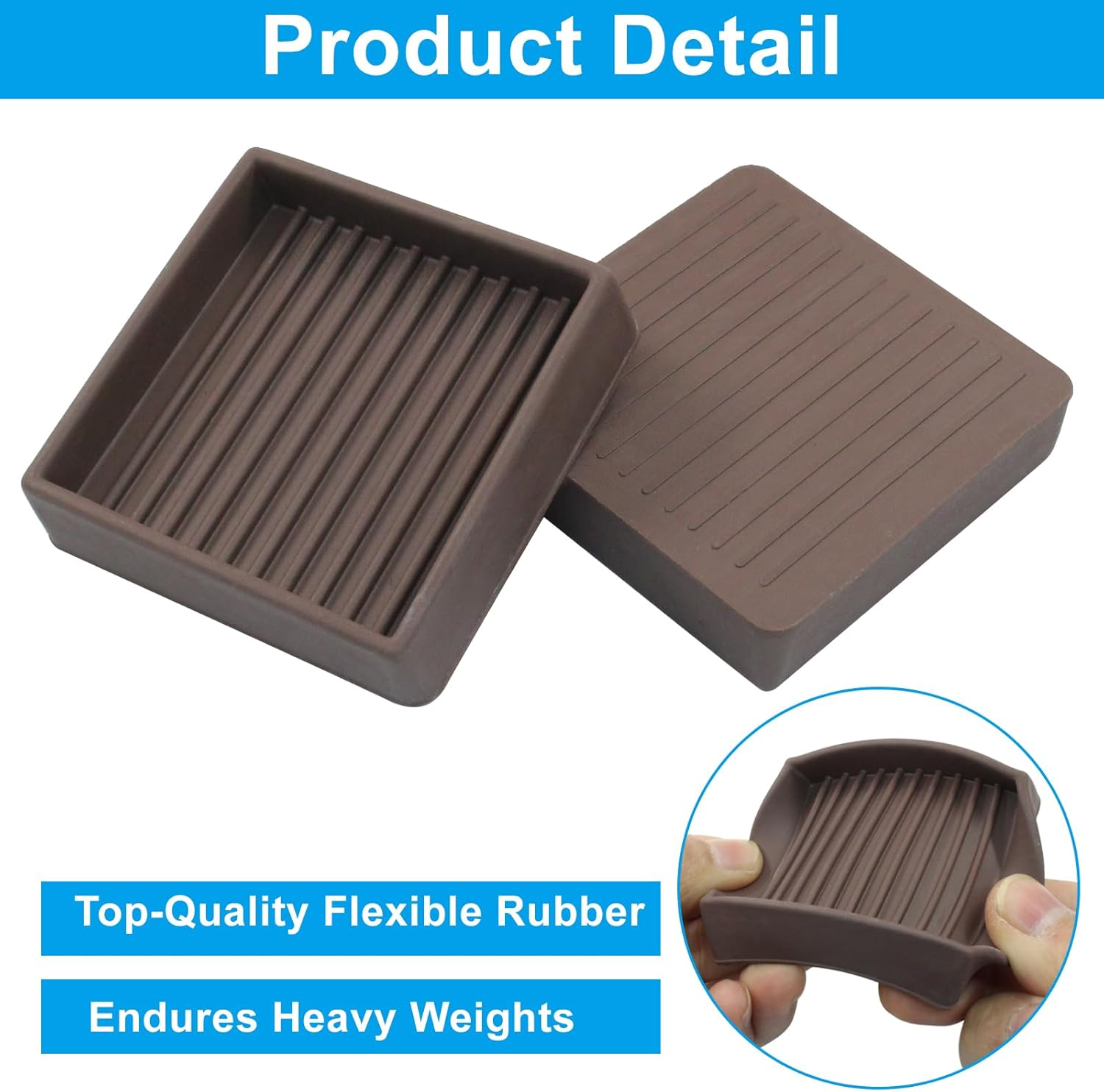 2 Inch Non Skid Furniture Grippers Square Brown Rubber Floor Protectors, 2"x2" Non_Slip Furniture Pads for Wood Floor Bed Couch Stoppers(4Pcs)