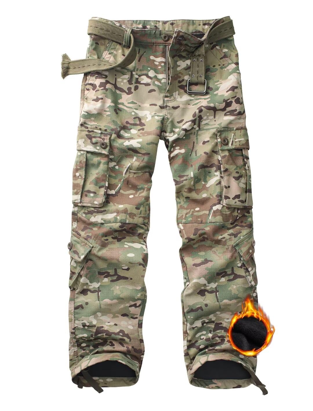 Vatinnt Men's Cp Camo Fleece Lined Hiking Trousers Thermal Cargo Pants Jr55 38