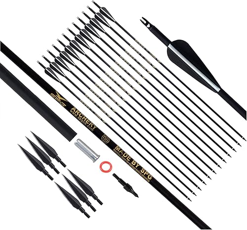 SOPOGER Juego de flechas de carbono de 30 pulgadas y 6 unidades de flechas de carbono para caza con arco compuesto y arco recurvo 500 flechas de