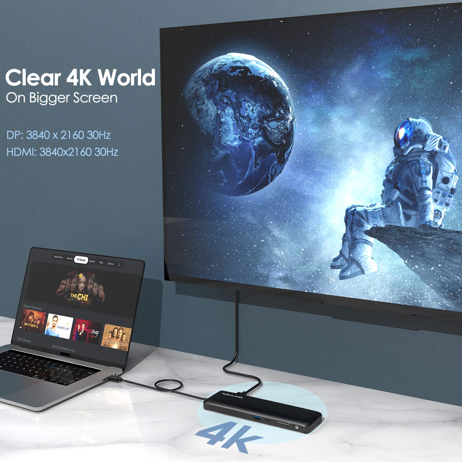 WAVLINK Station d'accueil USB-C, Triple Affichage, Écran d'extension, USB3.0/2.0, VGA, 1x Displayport & HDMI, USB-C 100W PD Charge Alimenté, Rj45 Gigabit Enthernet, Compatible avec Mac Os et Windows