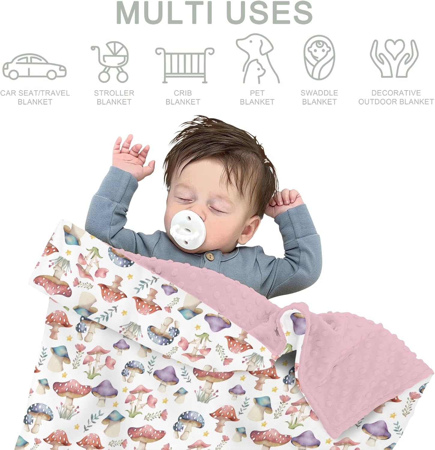 Fairytale Mushroom Baby Blankets for Girl Boy Colorful Mushrooms Floral Leaves Soft Mink Dotted Backing Double Layer Swaddle Blanket Magical Plant Bed Throws for Newborn Toddler Crib 30x40 - Image 8