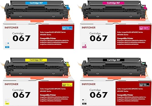 Miniatura 1 de 067 067H MF656Cdw Juego de 4 cartuchos de tóner compatibles para Canon imageCLASS LBP632Cdw MF653Cdw LBP633Cdw MF654Cdw Series Impresora Tinta de