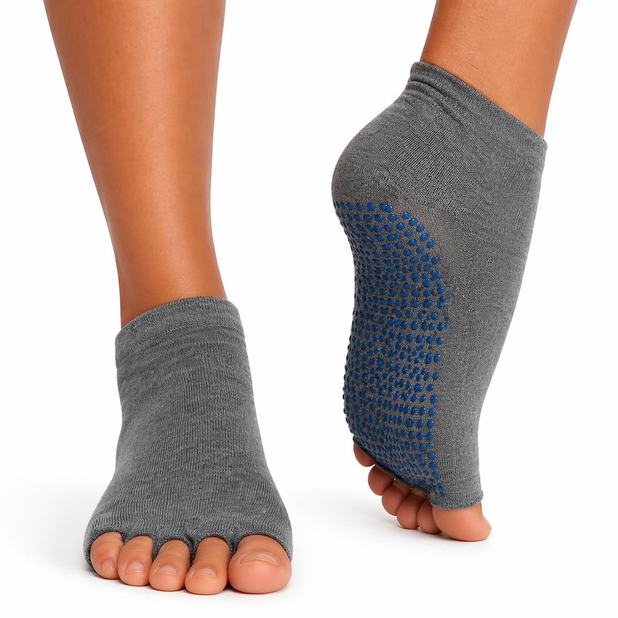 Yoga Socks Barefoot Pilates Barre Socks, Anti-Skid, Breathable Five-Toe Design for Yoga, Dance & Fitness (Light Grey Style 1)