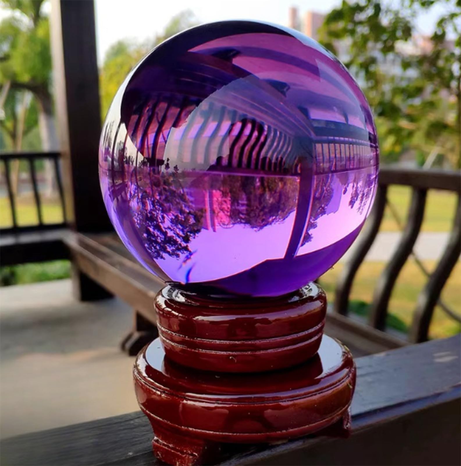 Bola de Cristal de meditación con Soporte, Bolas Decorativas de Cristal Morado para fotografía, Bola de Lente, Feng Shui, Bola de adivinación y adivinación,10cm/3.9in