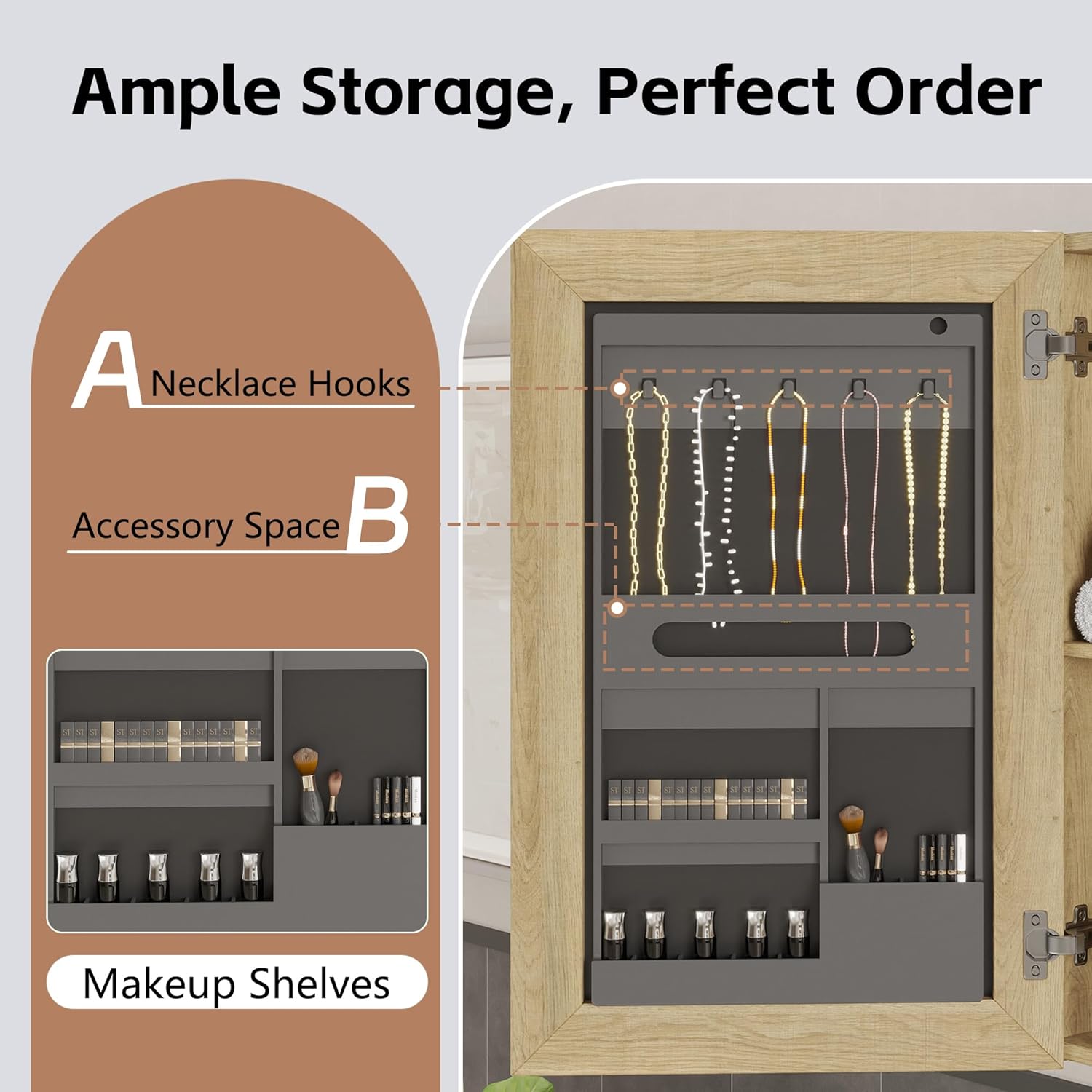 Lighted Bathroom Medicine Cabinet with Mirror，30 x 28 Inch Wall-Mounted Bathroom Wall Cabinet with Storage, LED Lights, Adjustable Shelves,Natural