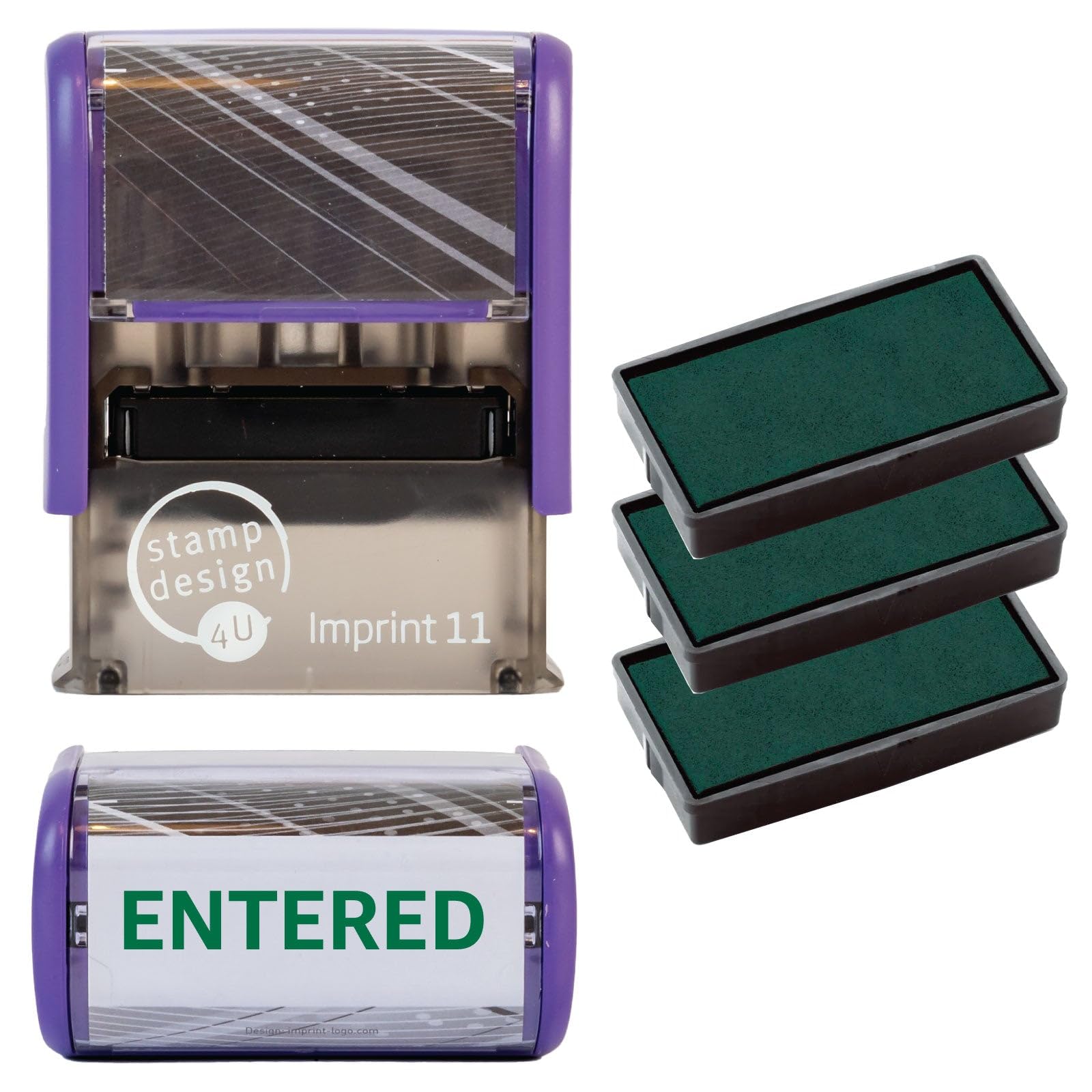 Entered Self Inking Rubber Stamp for Stamping Your Entered Documents - Green Entered Stamp with 3 Extra Inkpad