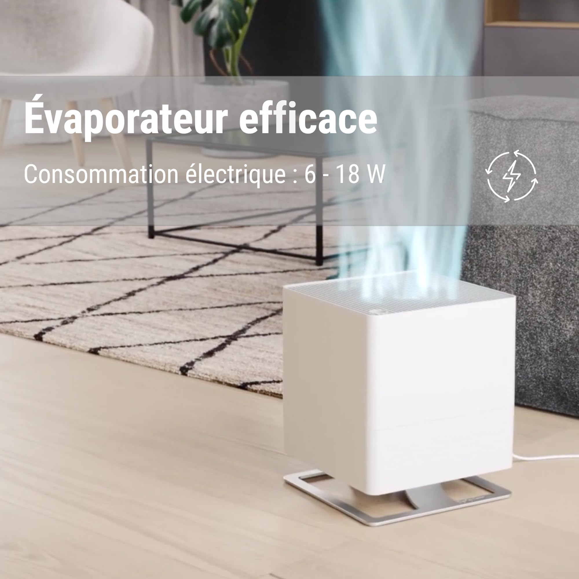 Stadler Form Humidificateur d'air Oskar, économie d'énergie pour pièces jusqu'à 50 m², vaporisateur avec arrêt automatique et mode nuit, LED à intensité variable, très silencieux, noir