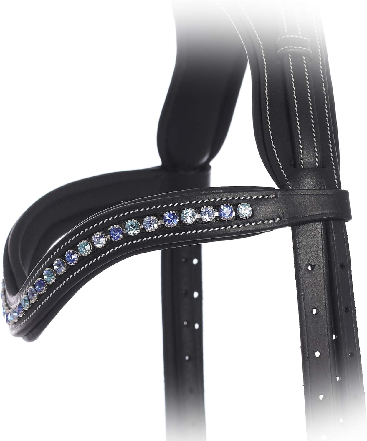 Exion Curved Shape Padded Browband for English Bridle | Equestrian Show & Dressage | Sapphire, Violet, Light Sapphire Crystal for Horses
