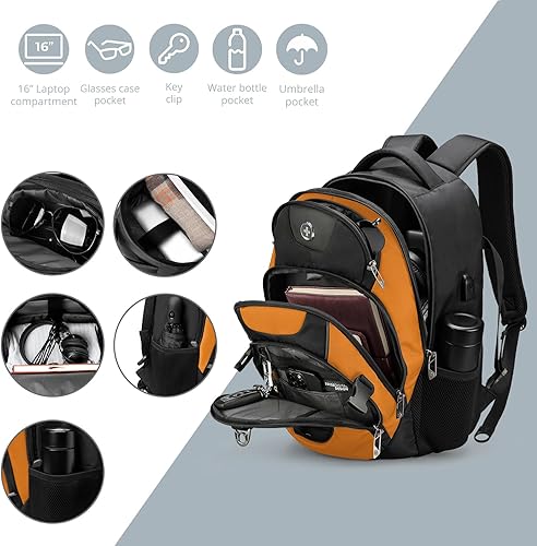 Miniatura 4 de swissdigital Mochila para portátil de viaje de negocios, para hombre y mujer, con puerto de carga USB inteligente, compatible con portátiles de 15.6