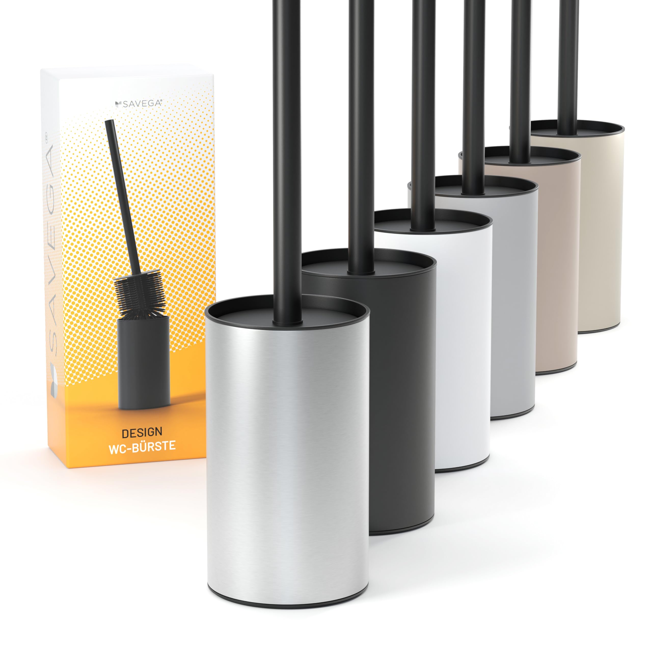 SAVEGA - Silikon Klobürste Edelstahl - Hygienische WC-Bürste mit modernem Bürstenhalter - Design Klobürste mit Spritzschutz - Toilet Brush - Silber