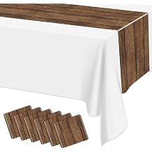 6Pcs Rustic Table Runner Brown Wood Grain Country Table Runner Table Cloth Rectangular Table Decoration for Western Barn Farm Barbecue Birthday Party Decorations, 14 x 108inch