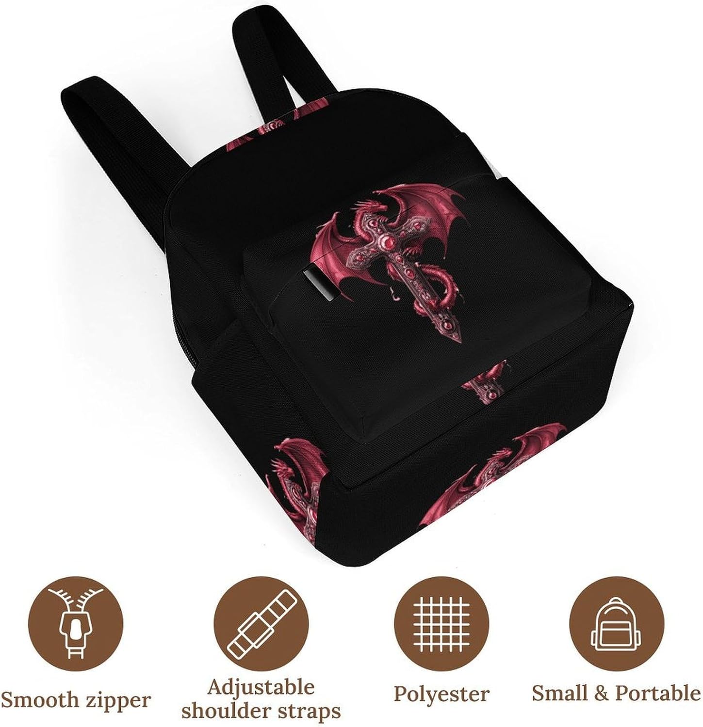 Dragon-Crosses Travel Backpack for Women Casual Shoulder Bag Mini Daypack Hiking Work