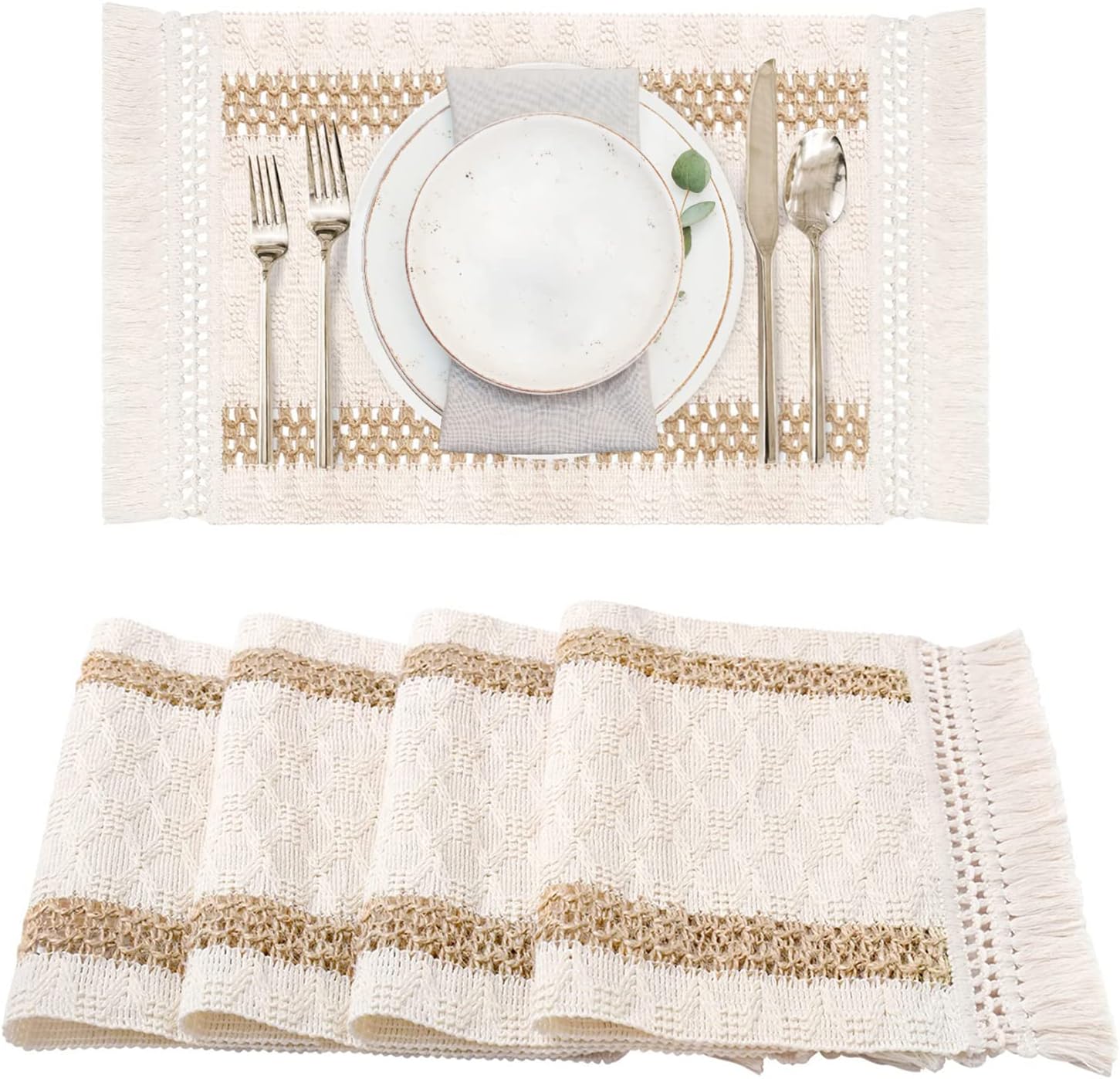 CY SISTERS Cotton Placemats Set Of 4 Woven Placemats Cloth