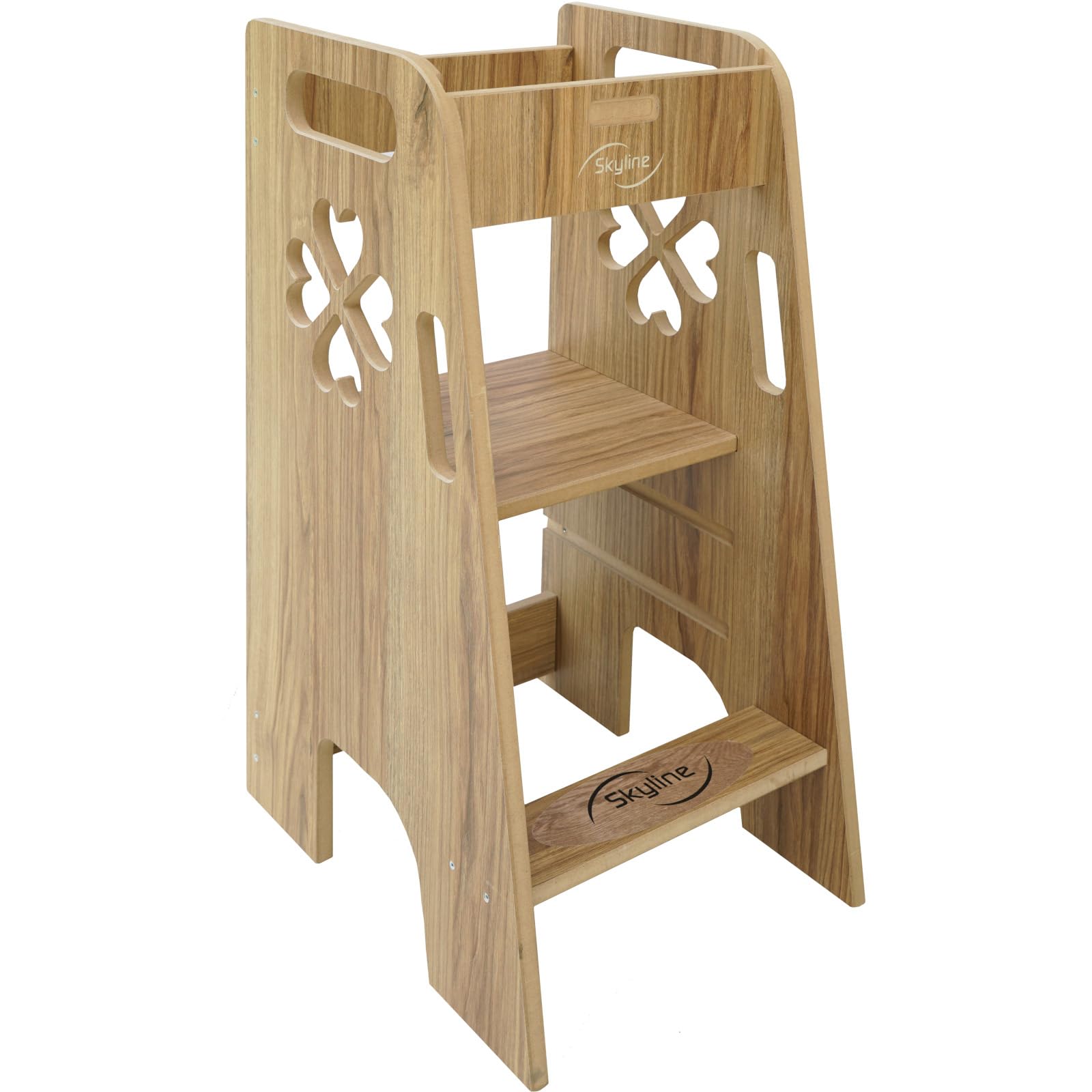 Skyline Steh Lernturm Baby ab 1 Jahr Montessori Learning Tower Höhenverstellbar Tritthocker Kinder Indoor Möbel Kinderzimmer Trittschemel Kitchen Helper Hochstuhl (Holzimitat mit Klee)