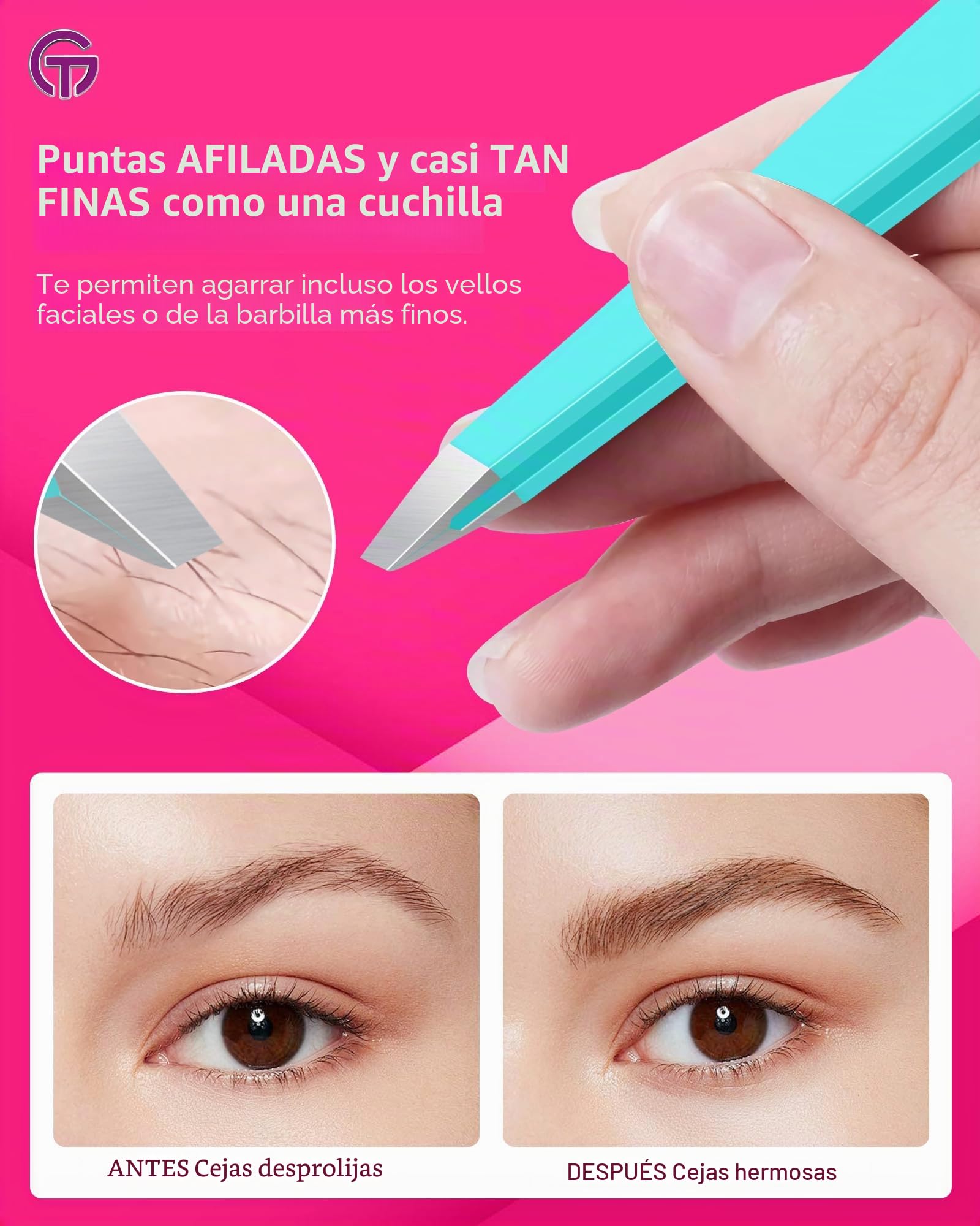 GlamTweeler Expert - Pinzas de depilación de cejas con funda de cuero, punta inclinada de alta precisión, pinzas de acero inoxidable para hombres y mujeres (color azul huevo de Robin)