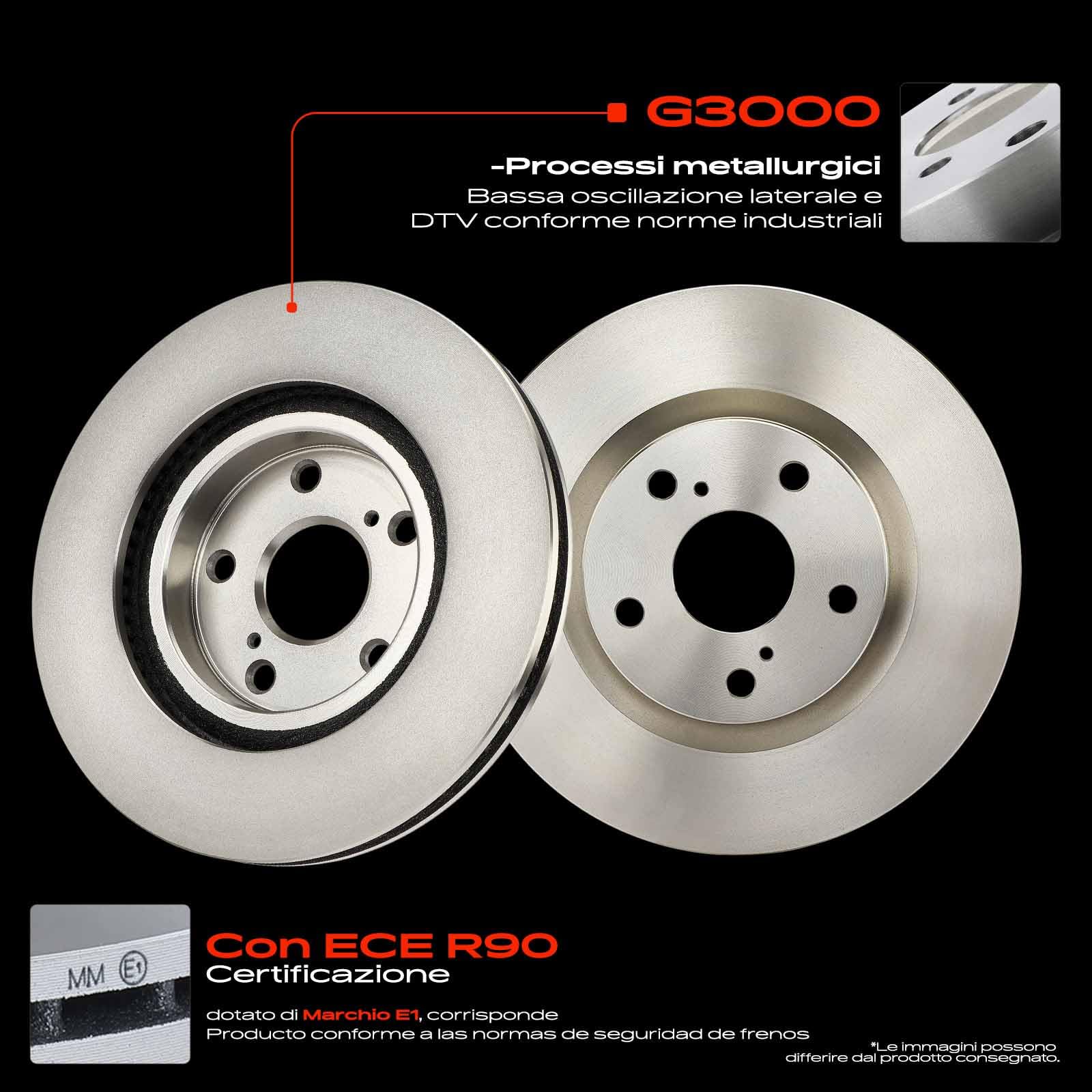 Frankberg 1 set freni incl. 2 dischi freno + 4 pastiglie freno anteriori | Compatibile con: Mirai JPD1, A.u.r.i.s E18, R.A.V 4 IV A4, A.u.r.i.s Estate E18, Prius Plus Van W4, R.A.V 4 III A3