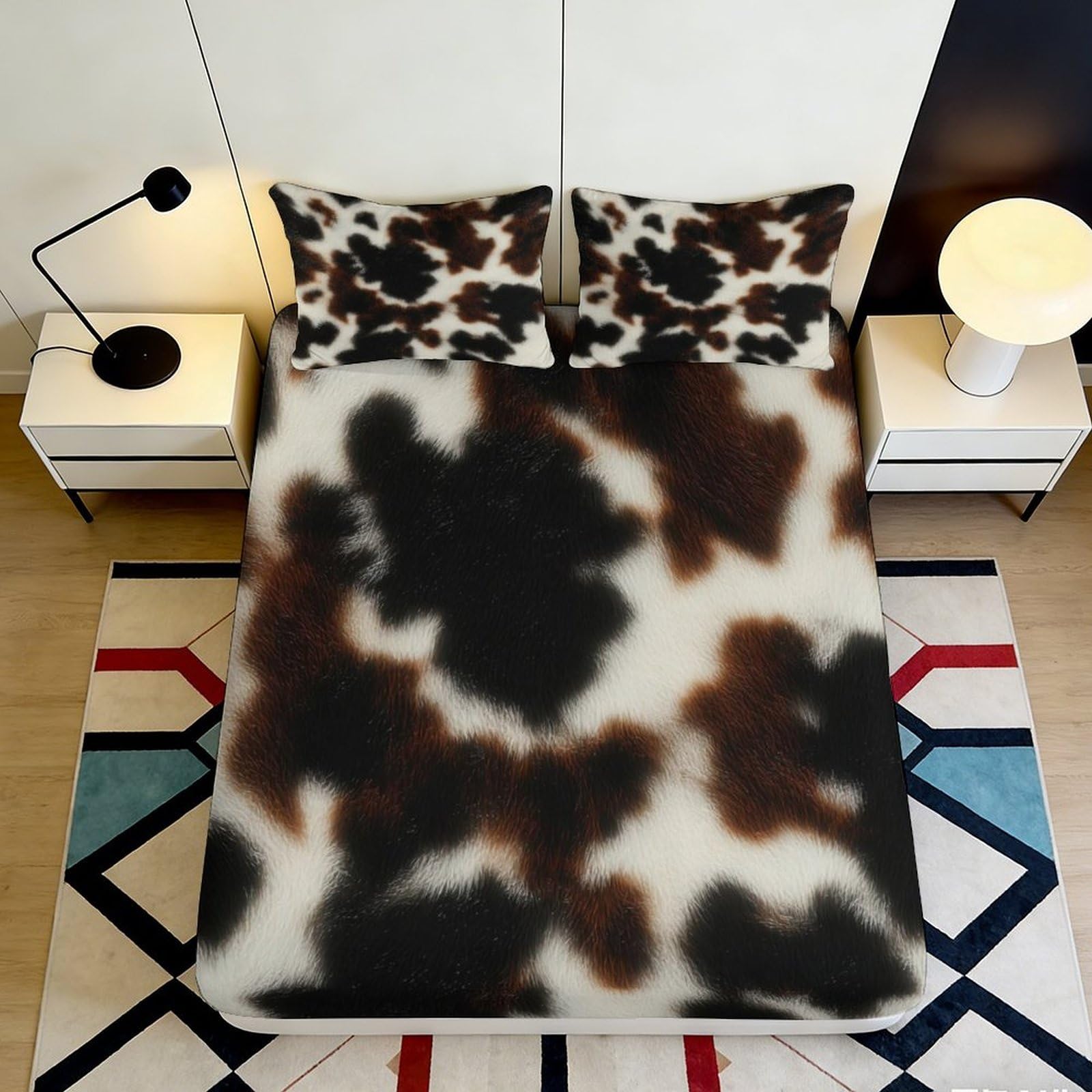 3D Printed Cow Pattern Fitted Sheet Microfiber Deep Pocket Bedroom Bedding Full Wrap Cow Mattress Fitted Cover Washable 90x200x25cm