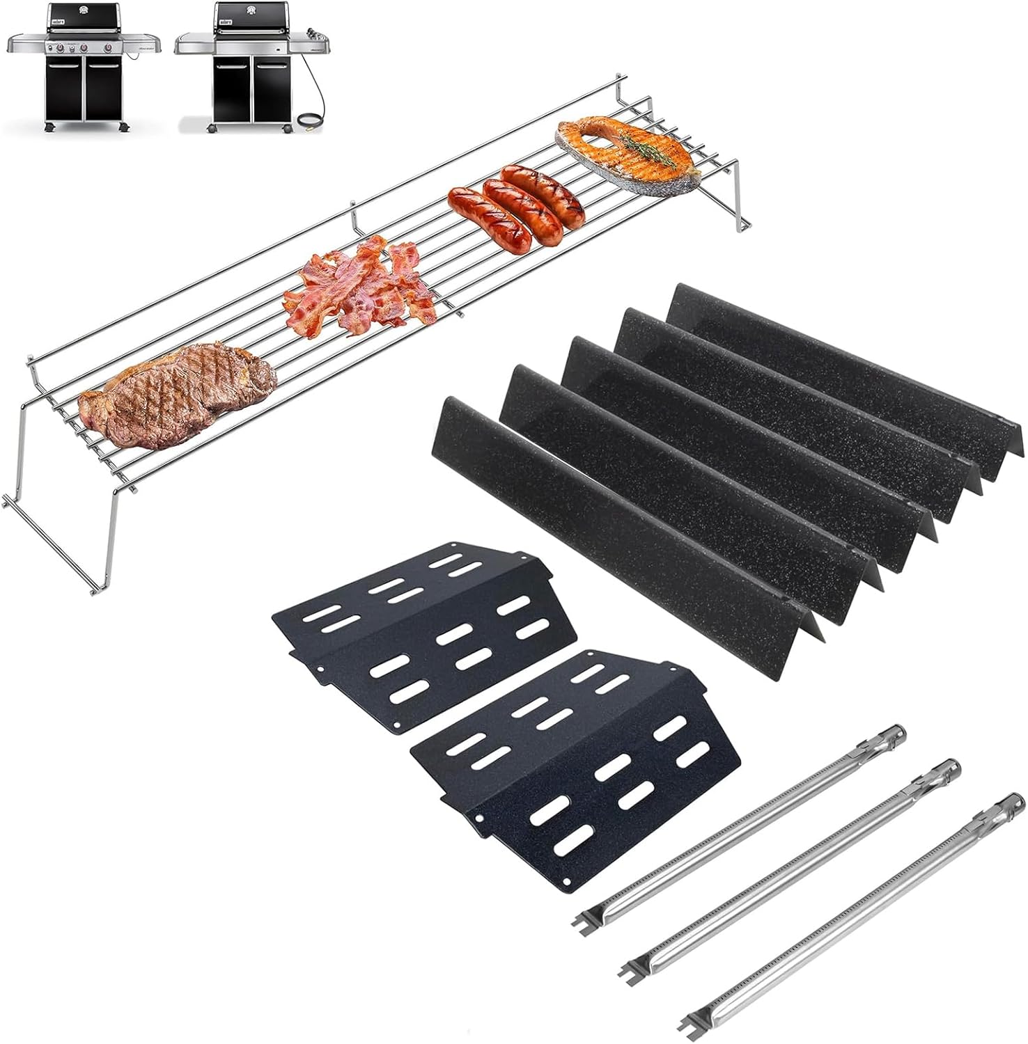 DcYourHome 65054 Warming Rack & 62752 Burner Tube & 7622 Heat Plate and 7621 Flavorizer Bars Grill Parts for Weber Genesis 300 SER Genesis E330 E310 S310 E320 S330 S320 EP330 EP310 Grill Parts
