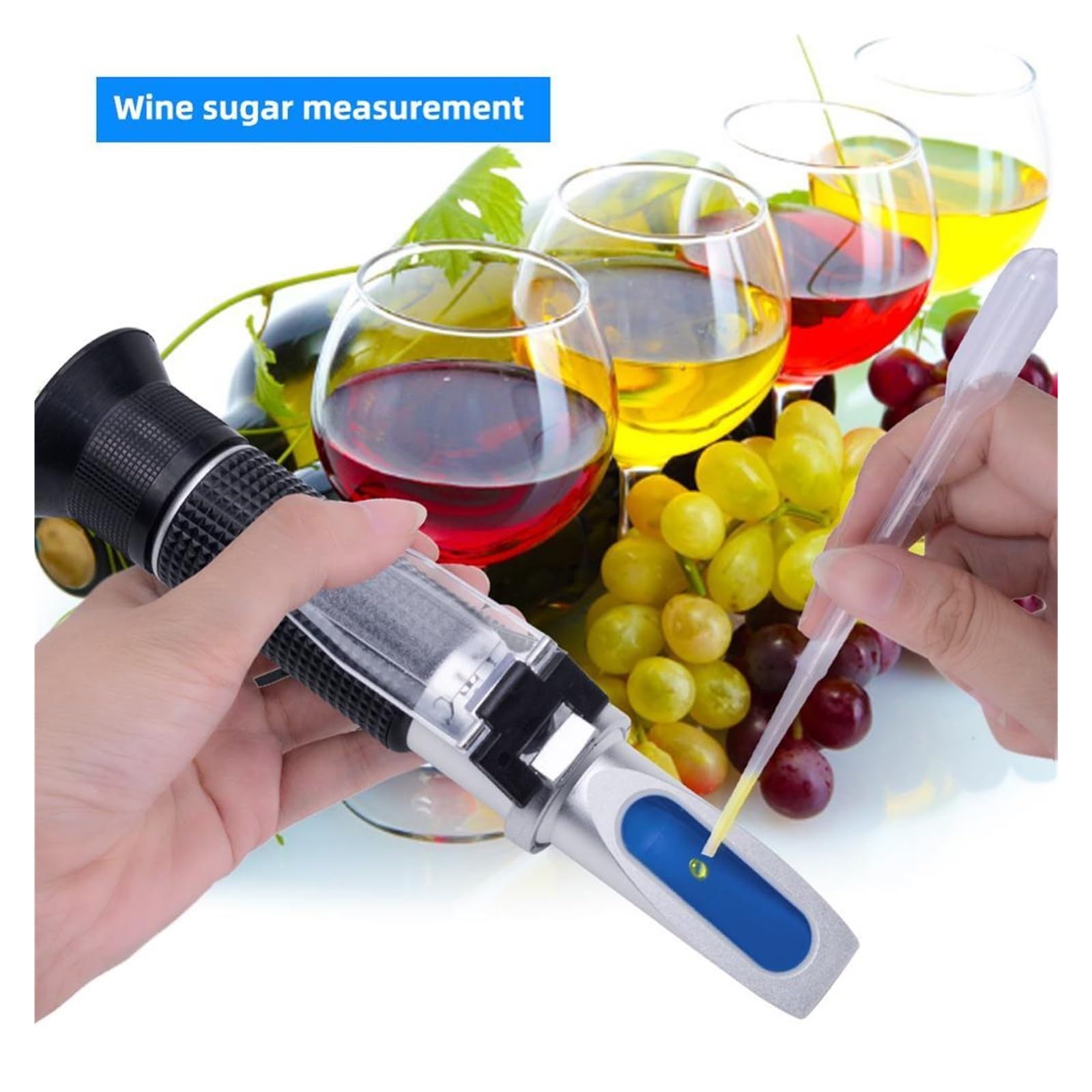 Refraktometr Brixa, Przenośny ręczny refraktometr do winogron i wina alkoholowego 3 w 1 (skale, Baume i W25V/V) dla cukru, żywności, owoców, napojów, miodu
