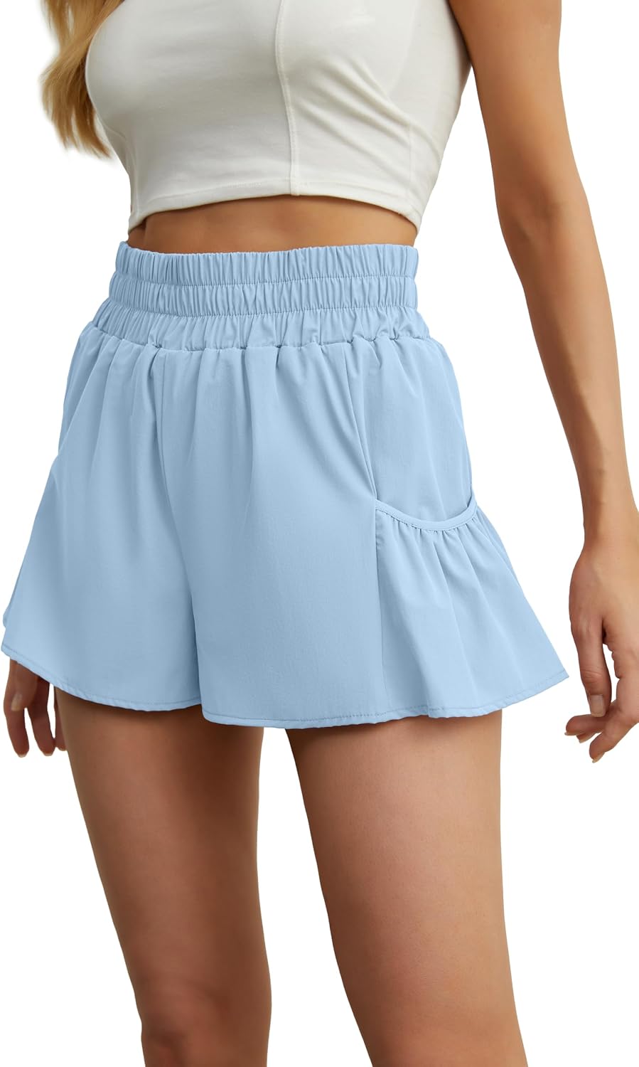 FREEOAK Flowy Athletic Shorts for Women High Waist Running Workout Skirt Gym Short Quick Dry with Pockets