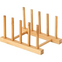 HBlife Bamboo Dish Plate Bowl Cup Book Pot Lid Cutting Board Drying Rack Stand Drainer Storage Holder Organizer Kitchen CabinetKeep Dry