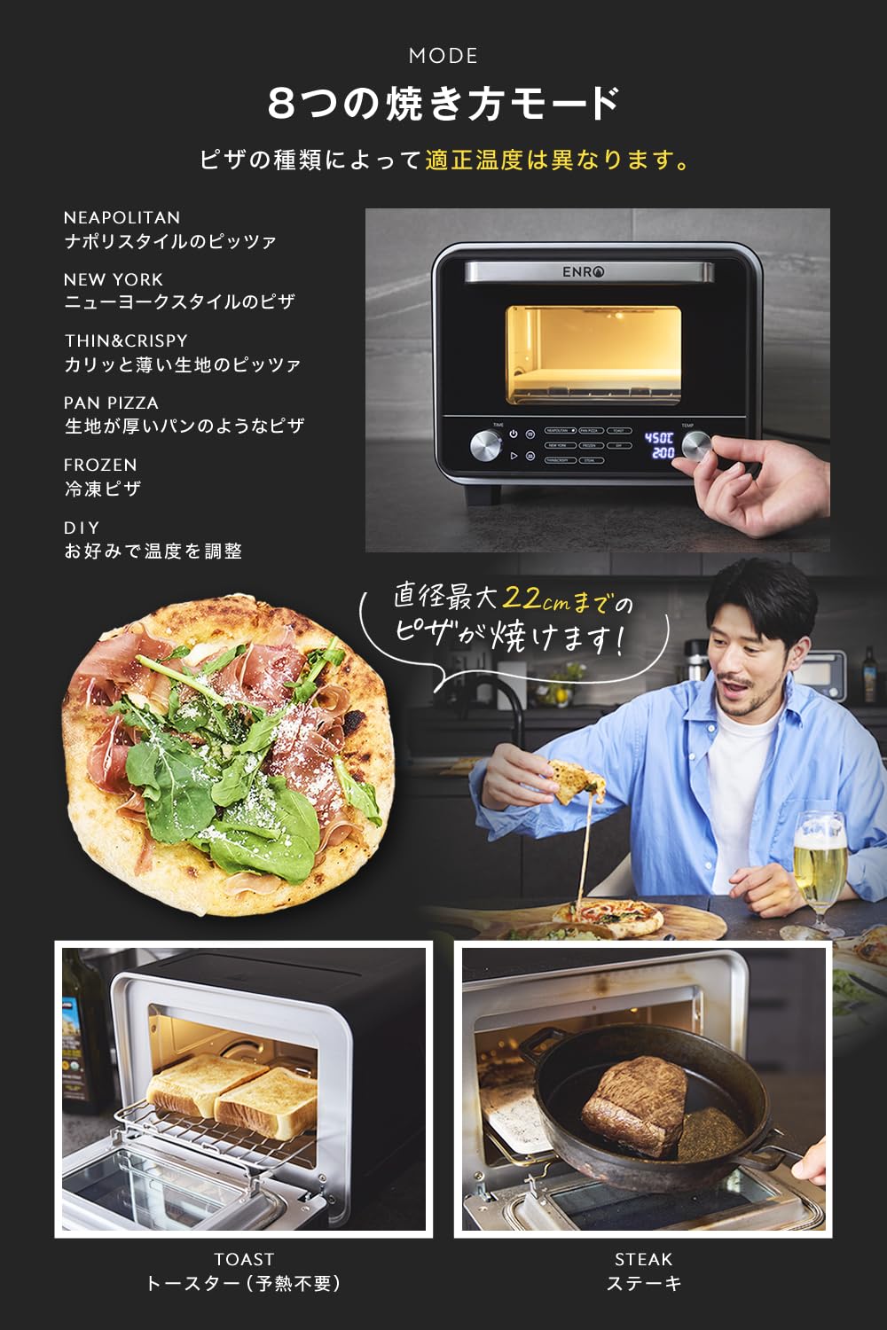 Amazon | ENRO 小型家電ピザ窯 電気式窯焼名人mini ピザ窯&トースター
