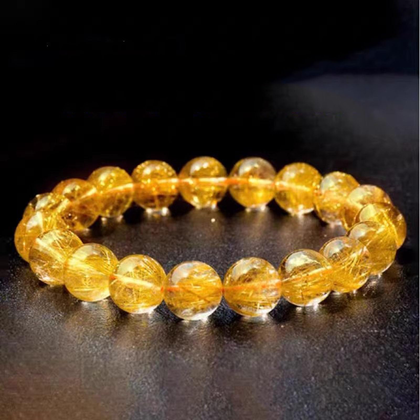 Bracciale in cristallo rutilato dorato naturale, gioielli Chakra di energia | Bracciale unisex per meditazione curativa, prosperità, regalo e fortuna, cristallo chiaro e luminoso, energia spirituale